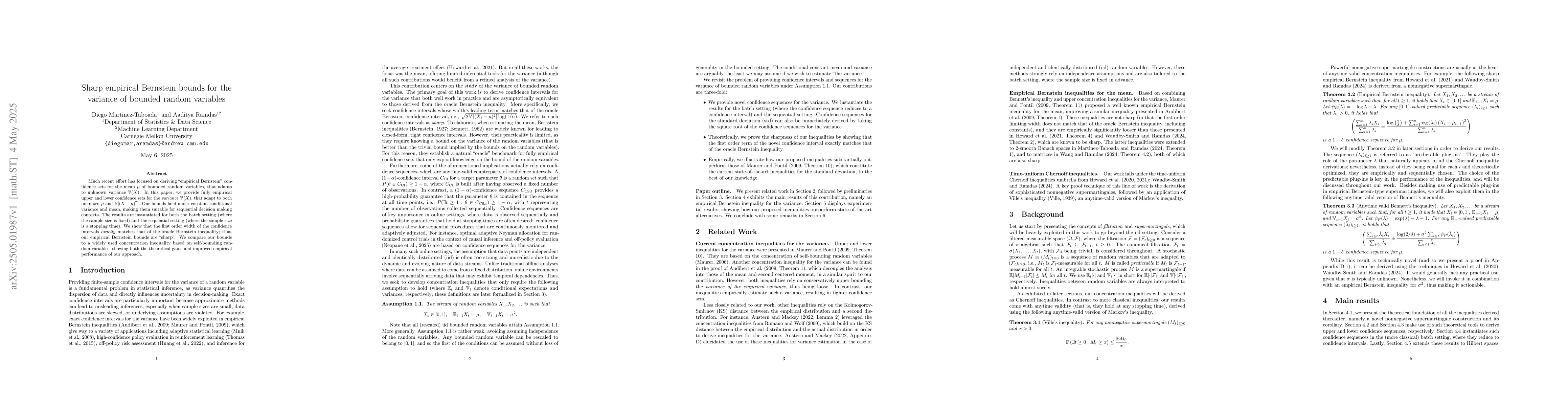 Thumbnail for Sharp empirical Bernstein bounds for the variance of bounded random
  variables