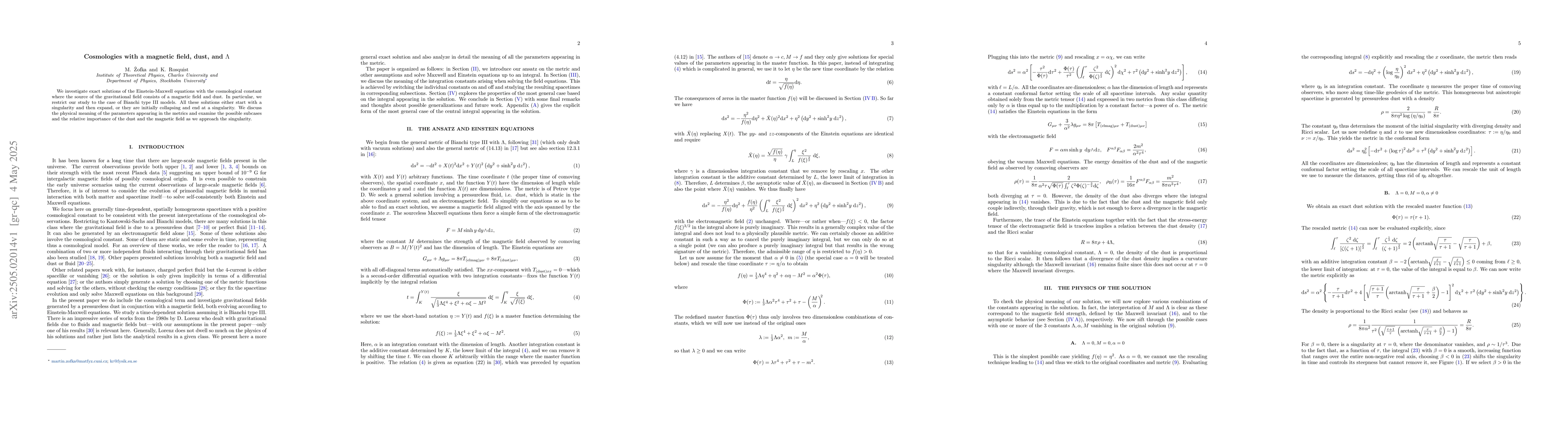 Thumbnail for Cosmologies with a magnetic field, dust, and Lambda