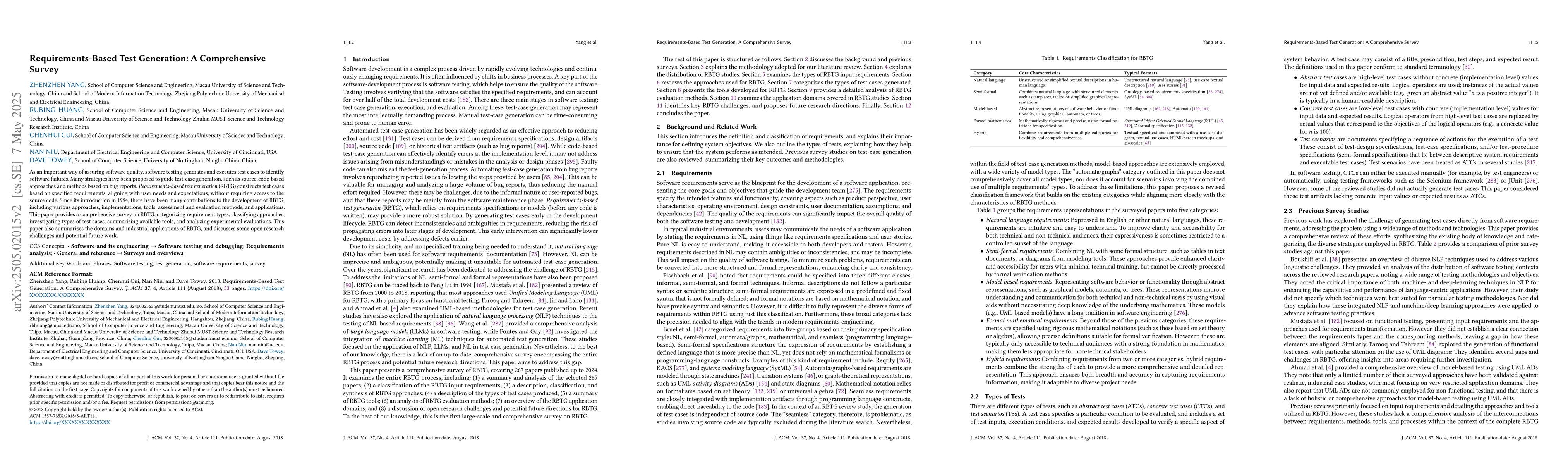 Thumbnail for Requirements-Based Test Generation: A Comprehensive Survey