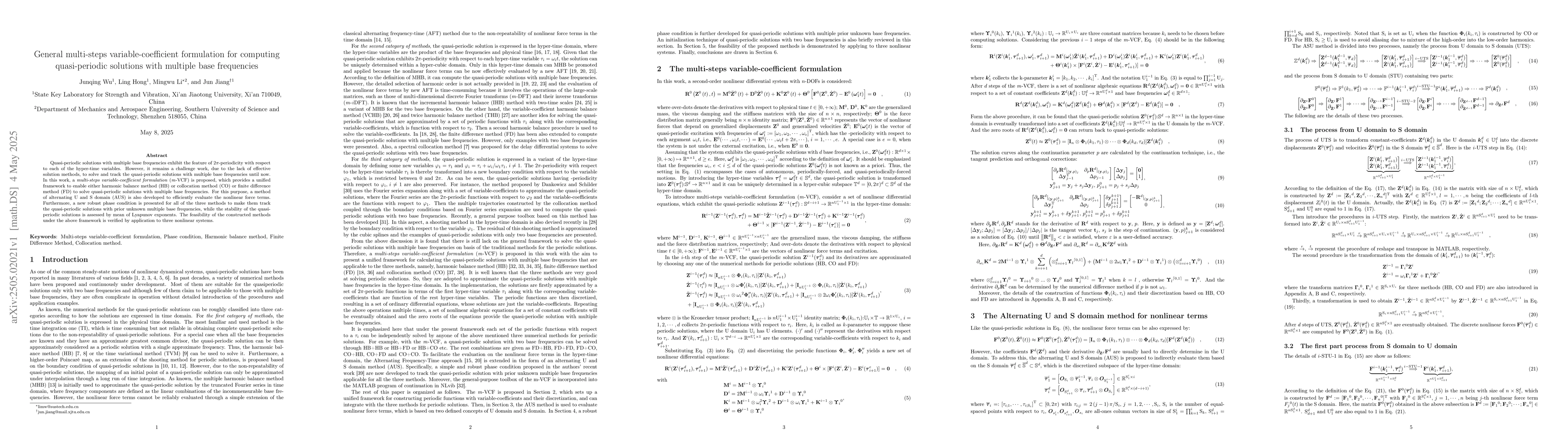 Thumbnail for General multi-steps variable-coefficient formulation for computing
  quasi-periodic solutions with multiple base frequencies