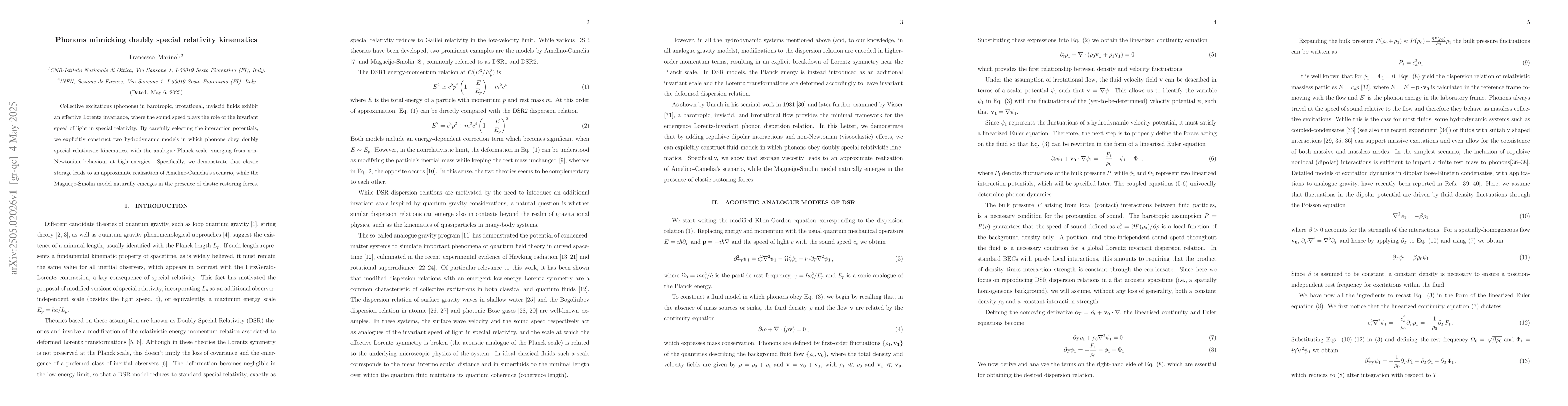 Thumbnail for Phonons mimicking doubly special relativity kinematics