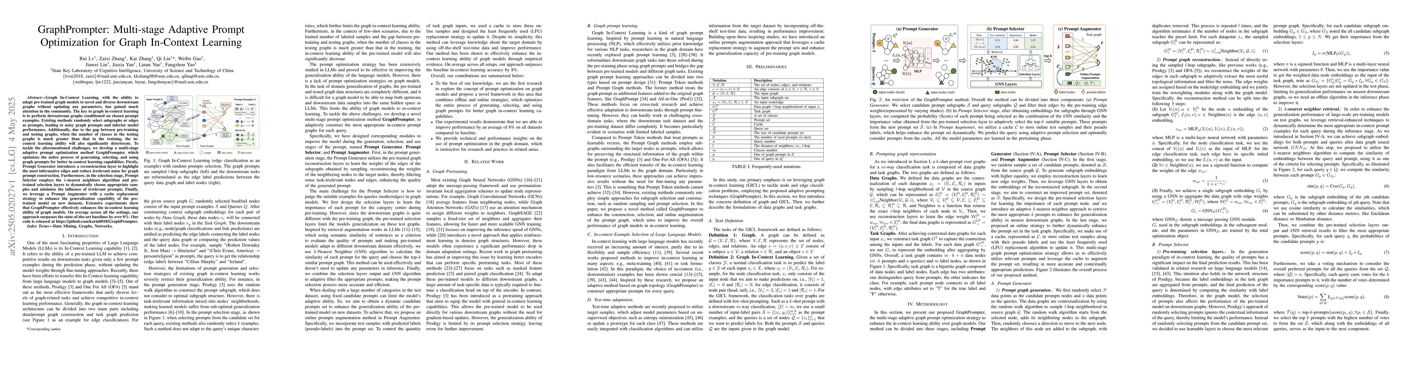 Thumbnail for GraphPrompter: Multi-stage Adaptive Prompt Optimization for Graph
  In-Context Learning