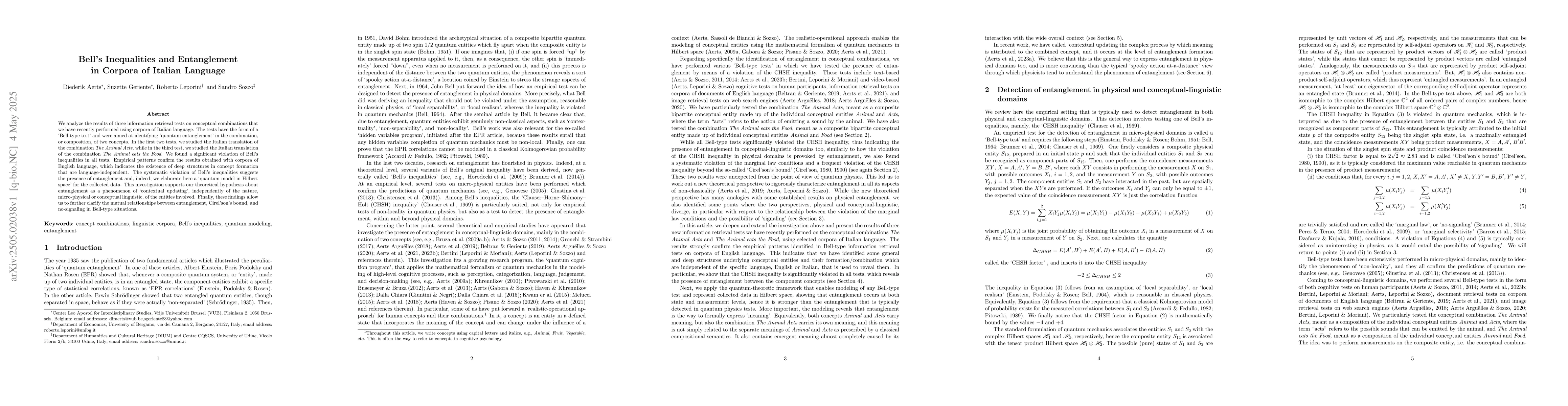 Thumbnail for Bell's Inequalities and Entanglement in Corpora of Italian Language