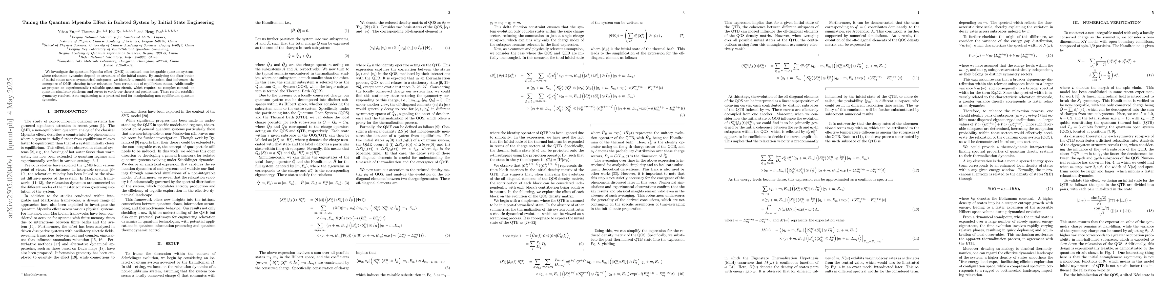 Thumbnail for Tuning the Quantum Mpemba Effect in Isolated System by Initial State
  Engineering