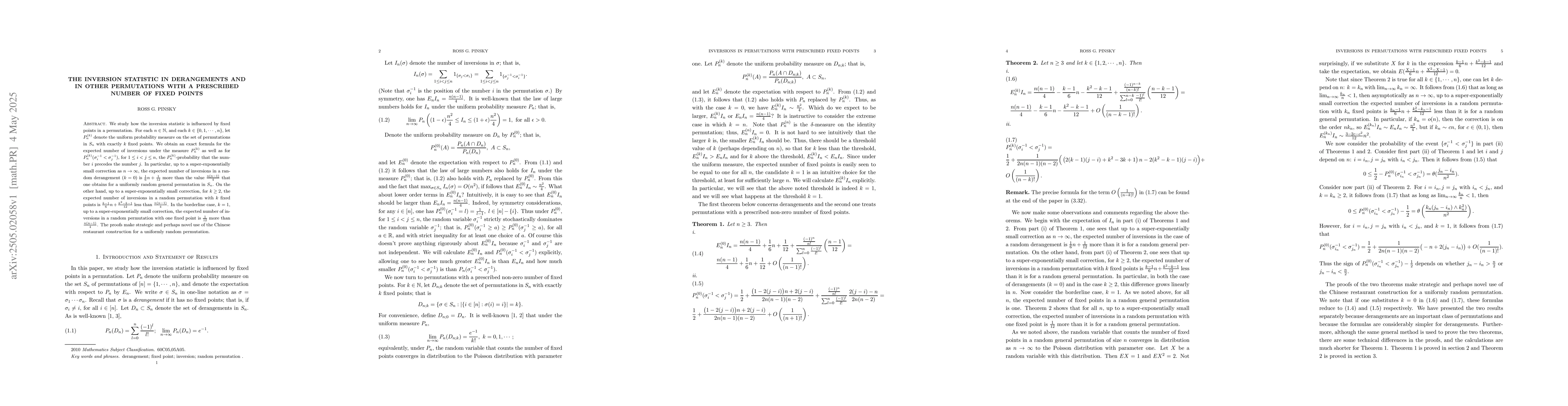 Thumbnail for The inversion statistic in derangements and in other permutations with a
  prescribed number of fixed points