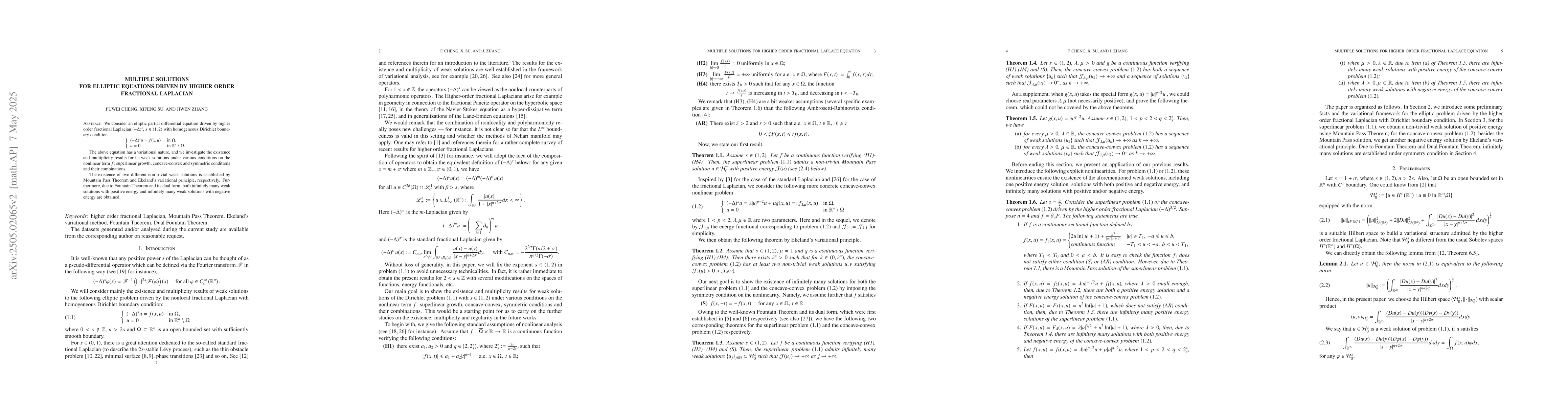 Thumbnail for Multiple solutions for elliptic equations driven by higher order
  fractional Laplacian