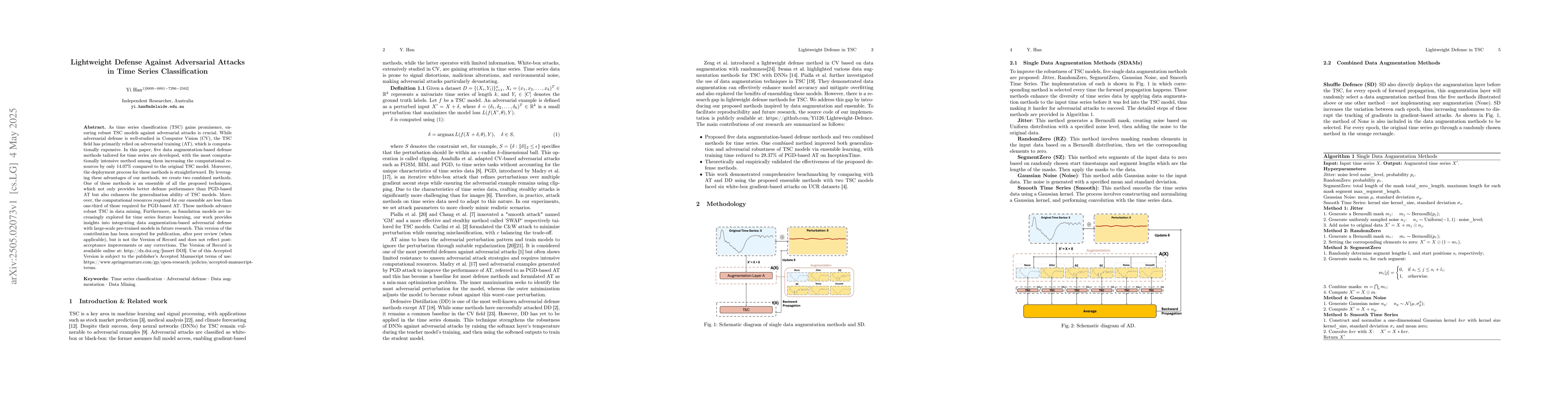 Thumbnail for Lightweight Defense Against Adversarial Attacks in Time Series
  Classification