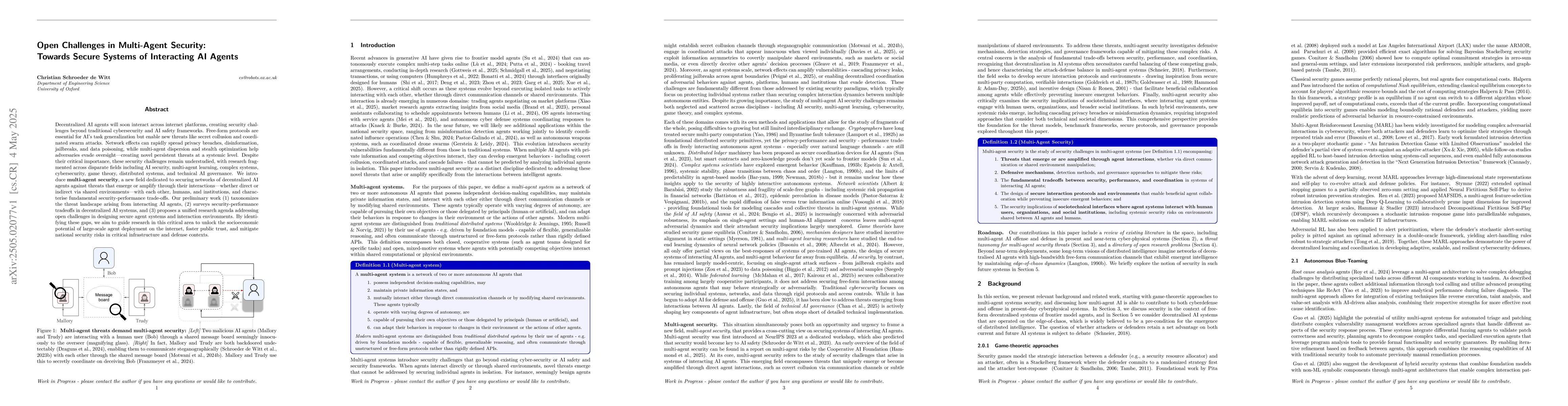Thumbnail for Open Challenges in Multi-Agent Security: Towards Secure Systems of
  Interacting AI Agents