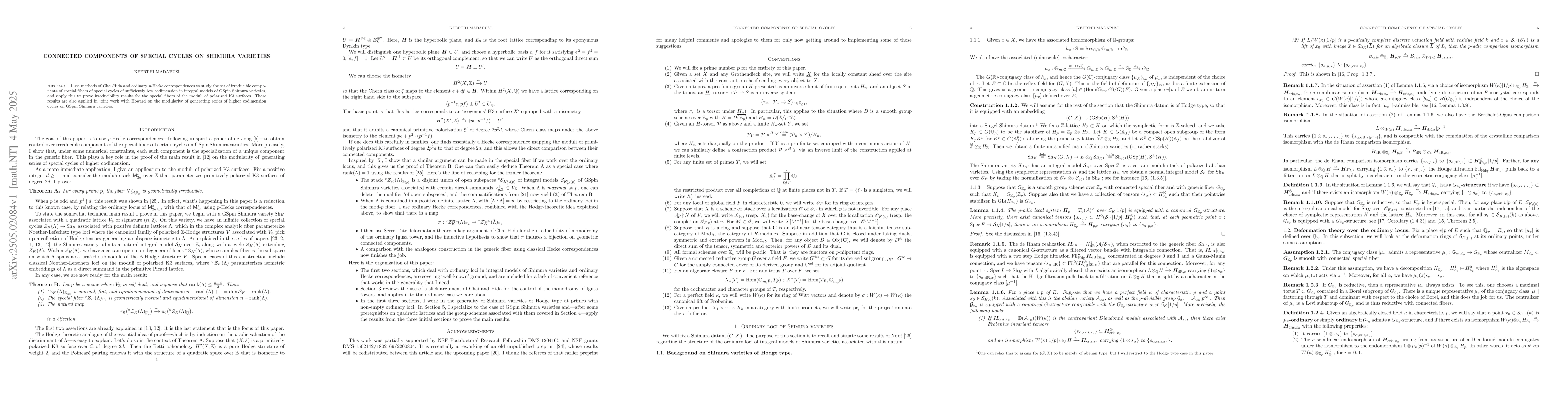Thumbnail for Connected components of special cycles on Shimura varieties