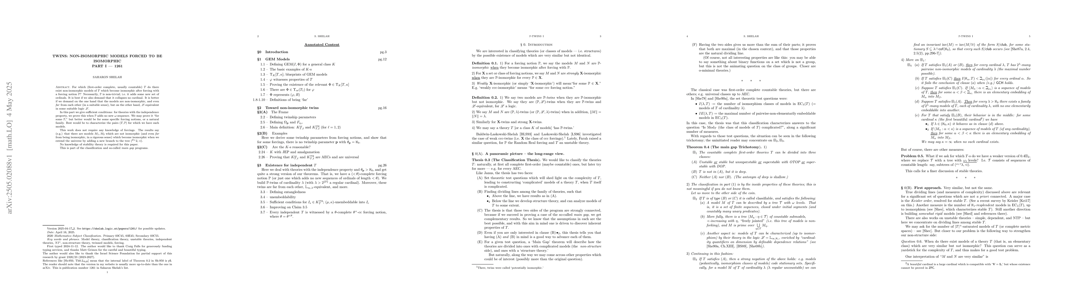 Thumbnail for Twins: non-isomorphic models forced to be isomorphic. Part I