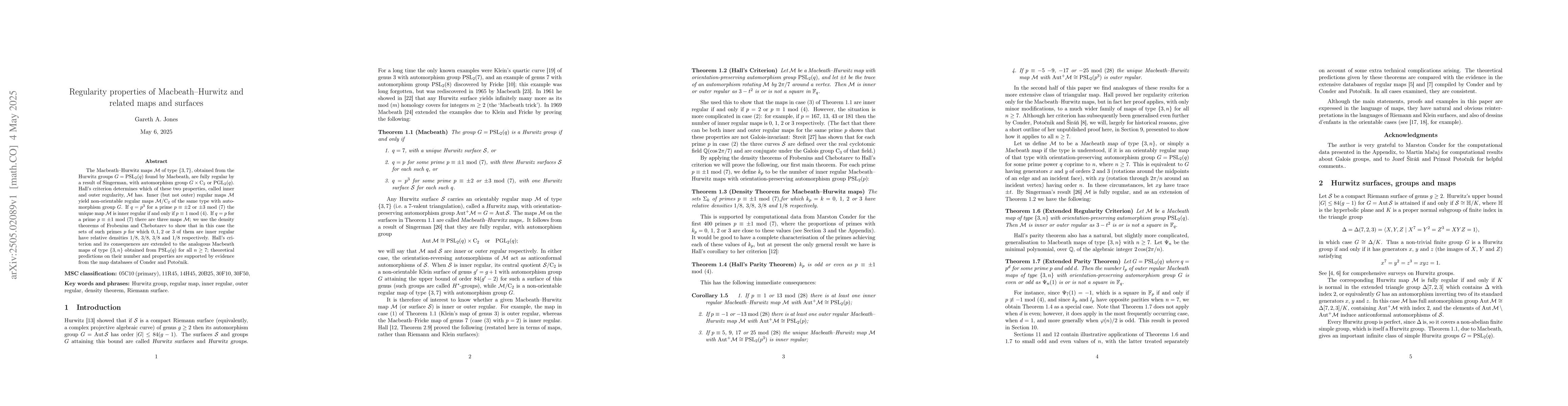 Thumbnail for Regularity properties of Macbeath-Hurwitz and related maps and surfaces