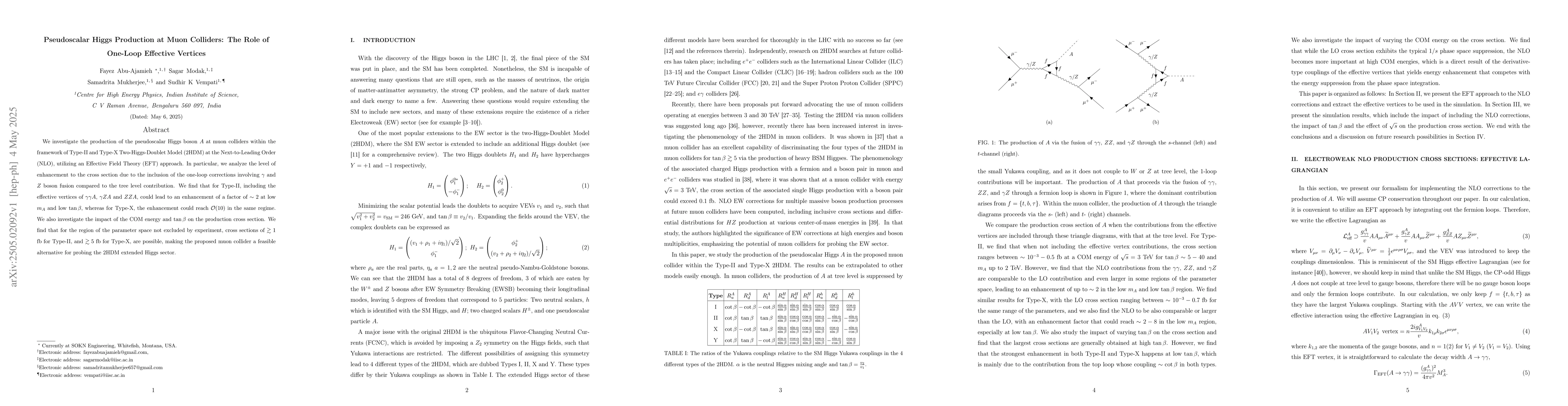 Thumbnail for Pseudoscalar Higgs Production at Muon Colliders: The Role of One-Loop
  Effective Vertices