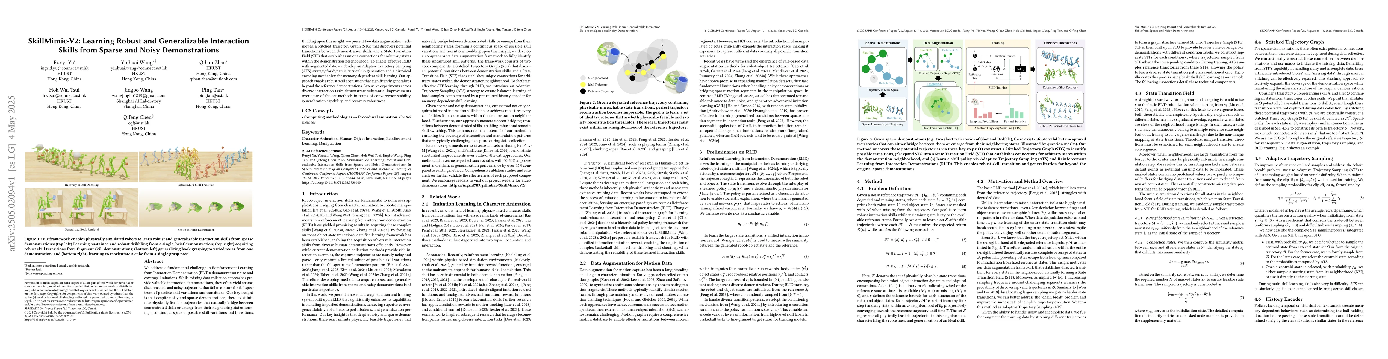 Thumbnail for SkillMimic-V2: Learning Robust and Generalizable Interaction Skills from
  Sparse and Noisy Demonstrations
