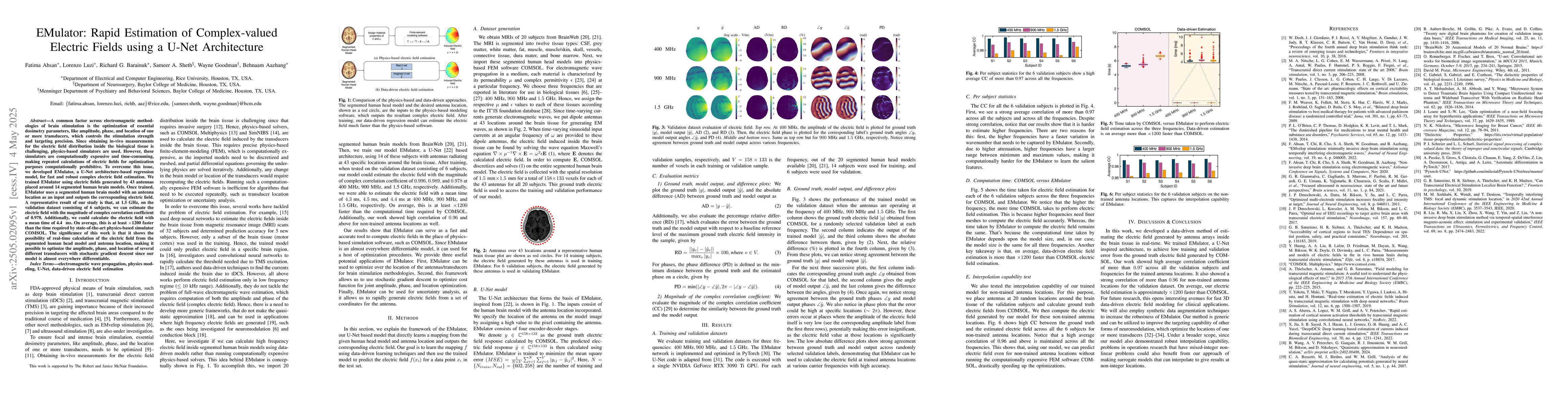 Thumbnail for EMulator: Rapid Estimation of Complex-valued Electric Fields using a
  U-Net Architecture