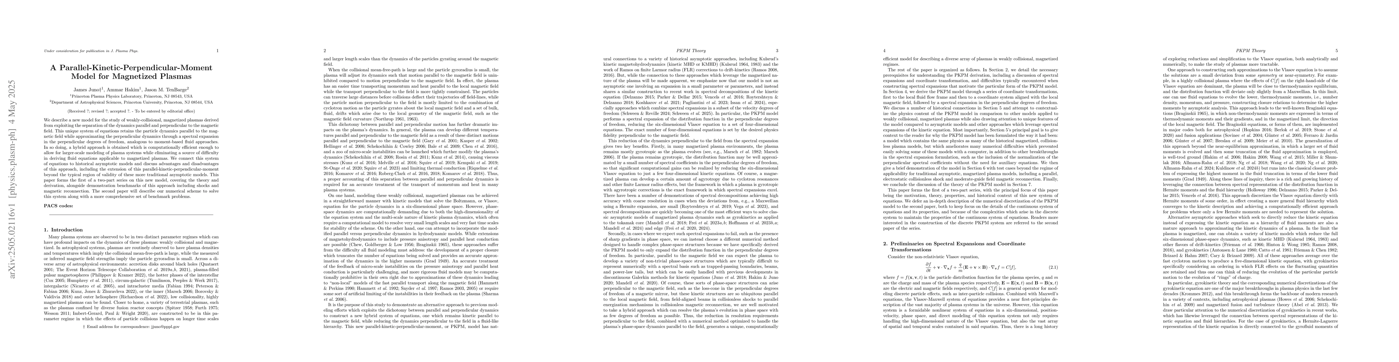 Thumbnail for A Parallel-Kinetic-Perpendicular-Moment Model for Magnetized Plasmas