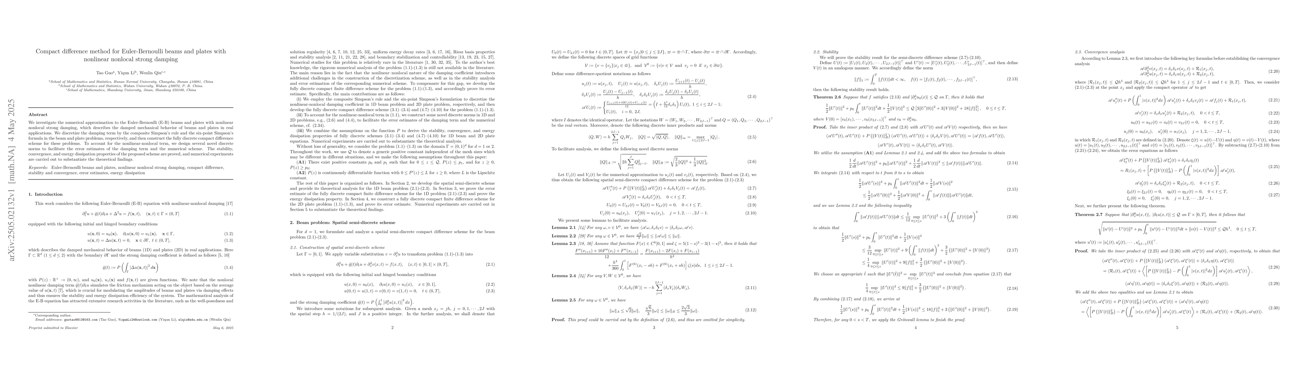 Thumbnail for Compact difference method for Euler-Bernoulli beams and plates with
  nonlinear nonlocal strong damping
