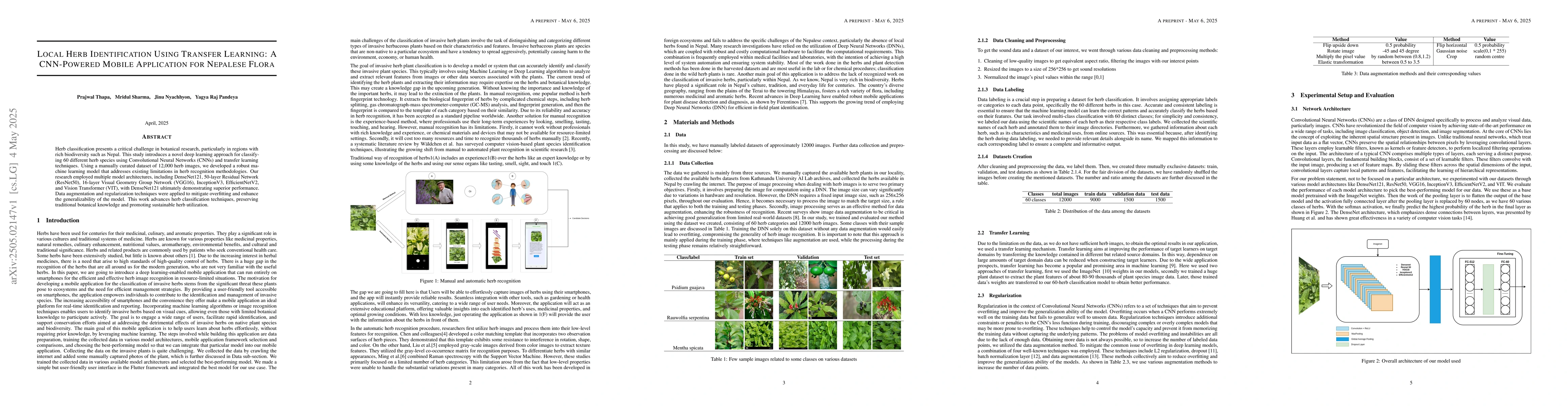 Thumbnail for Local Herb Identification Using Transfer Learning: A CNN-Powered Mobile
  Application for Nepalese Flora