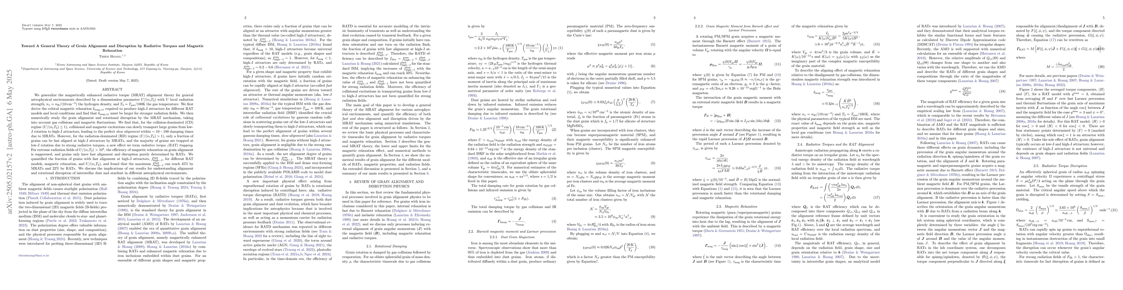 Thumbnail for Toward A General Theory of Grain Alignment and Disruption by Radiative
  Torques and Magnetic Relaxation