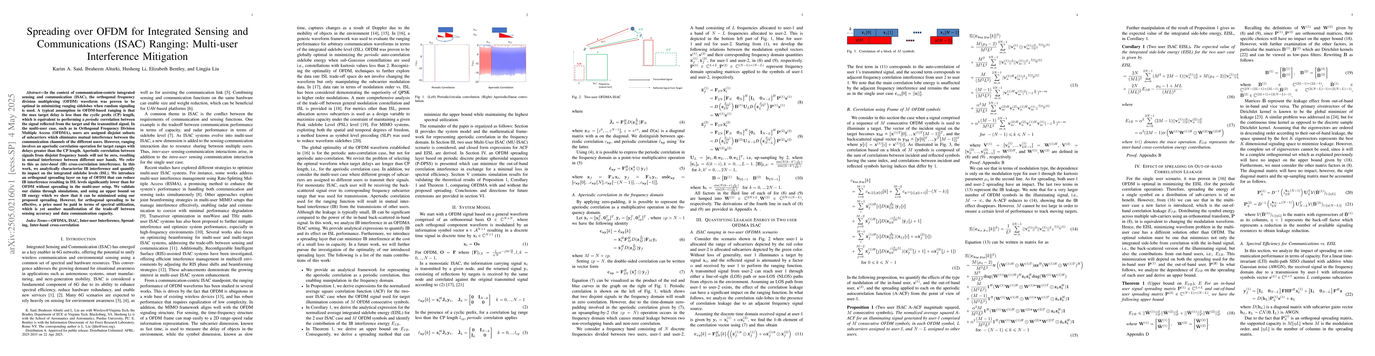 Thumbnail for Spreading over OFDM for Integrated Sensing and Communications (ISAC)
  Ranging: Multi-user Interference Mitigation