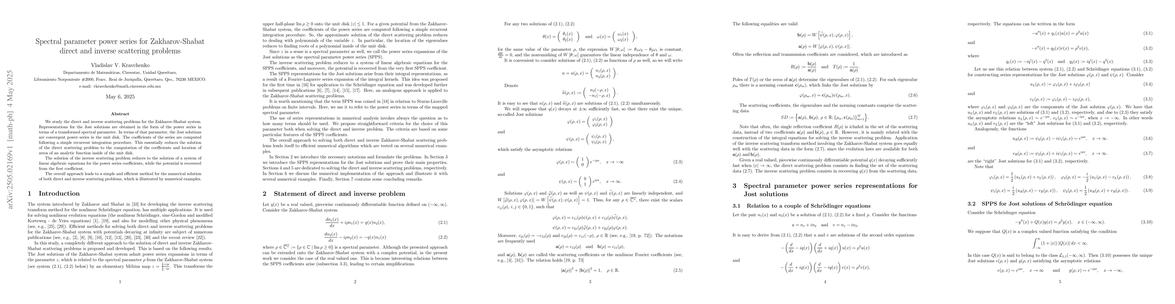 Thumbnail for Spectral parameter power series for Zakharov-Shabat direct and inverse
  scattering problems