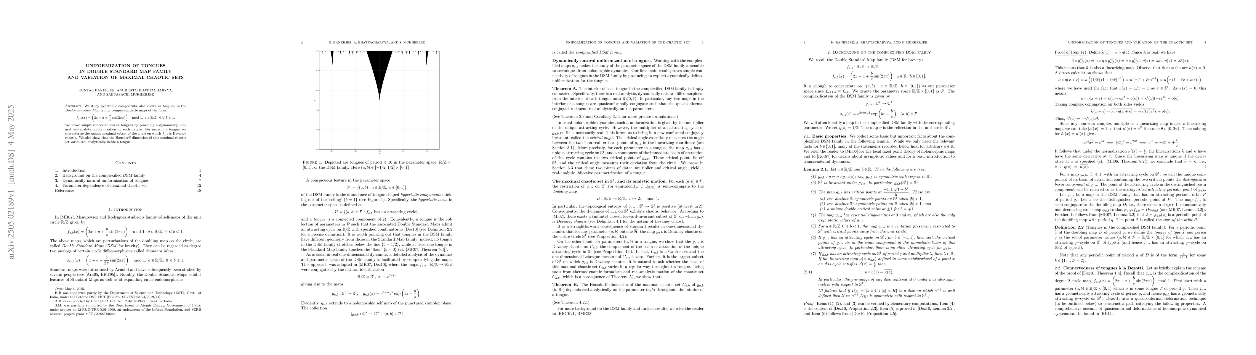 Thumbnail for Uniformization of tongues in Double Standard Map family and variation of
  maximal chaotic sets