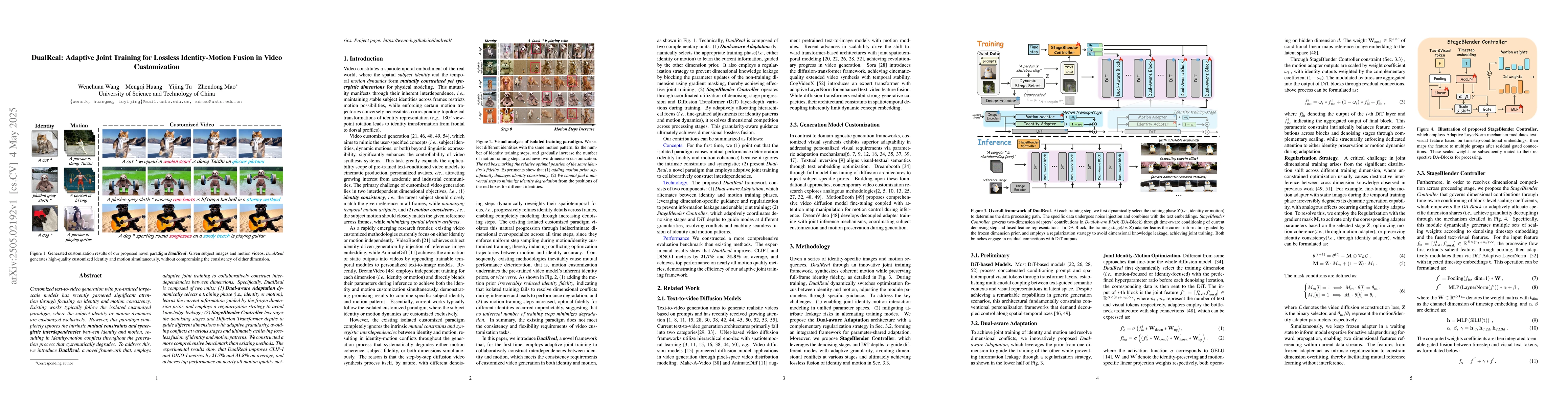 Thumbnail for DualReal: Adaptive Joint Training for Lossless Identity-Motion Fusion in
  Video Customization