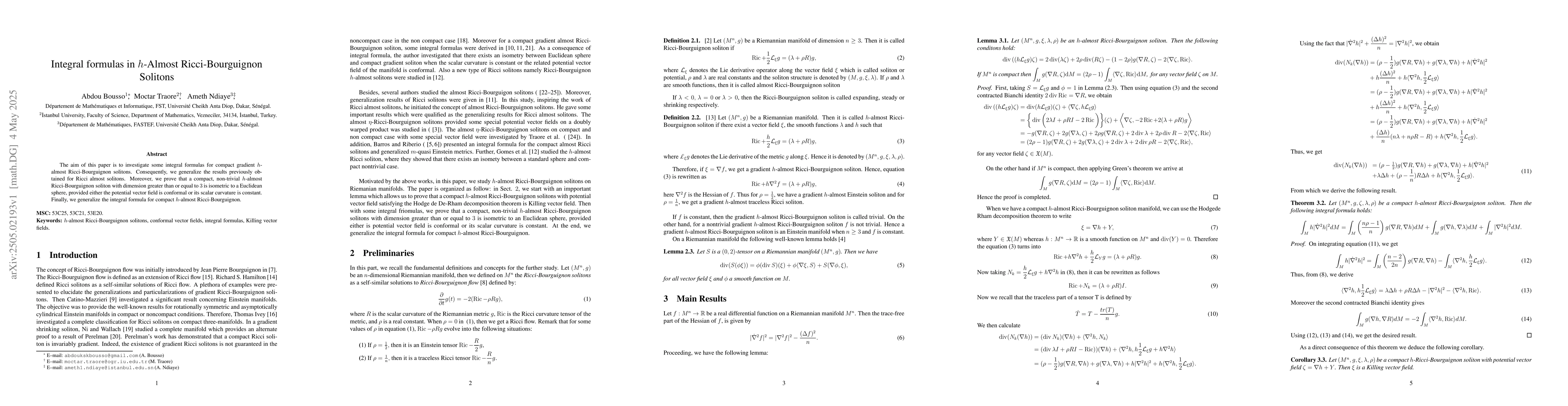 Thumbnail for Integral formulas in $h$-Almost Ricci-Bourguignon solitons