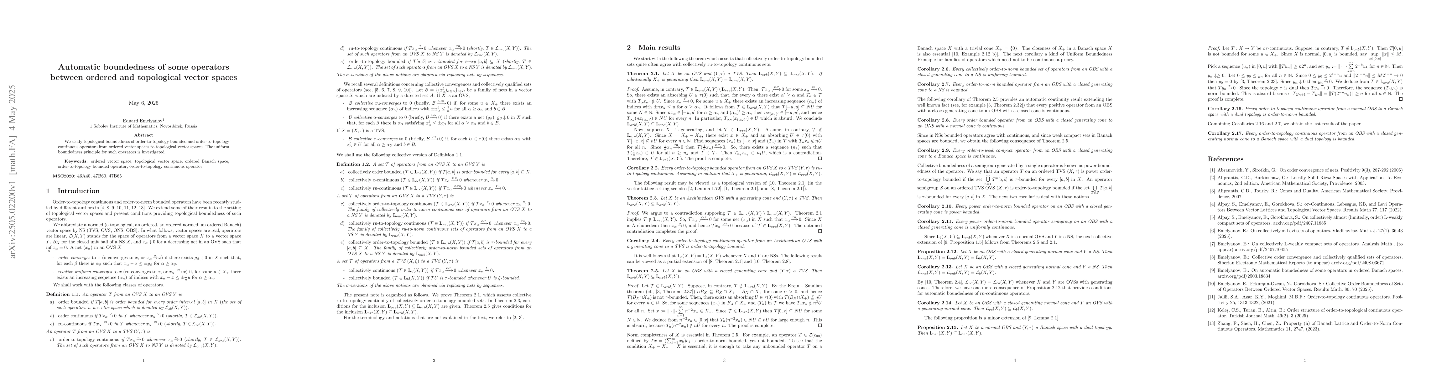Thumbnail for Automatic boundedness of some operators between ordered and topological
  vector spaces