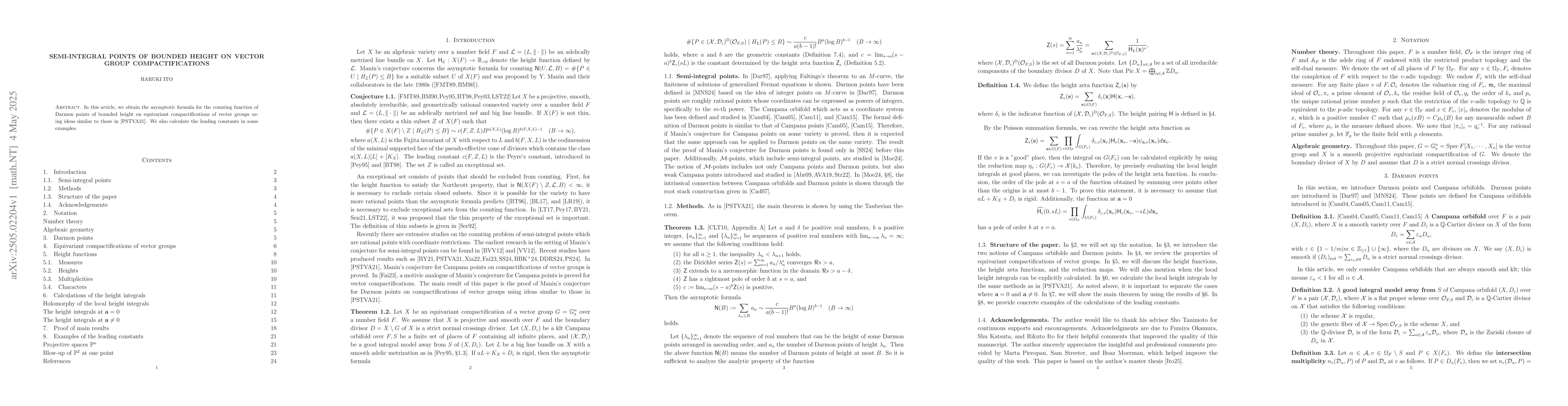 Thumbnail for Semi-integral points of bounded height on vector group compactifications