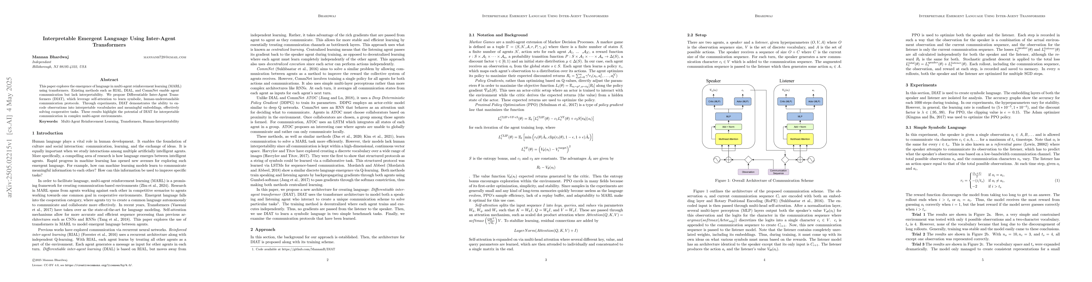 Thumbnail for Interpretable Emergent Language Using Inter-Agent Transformers