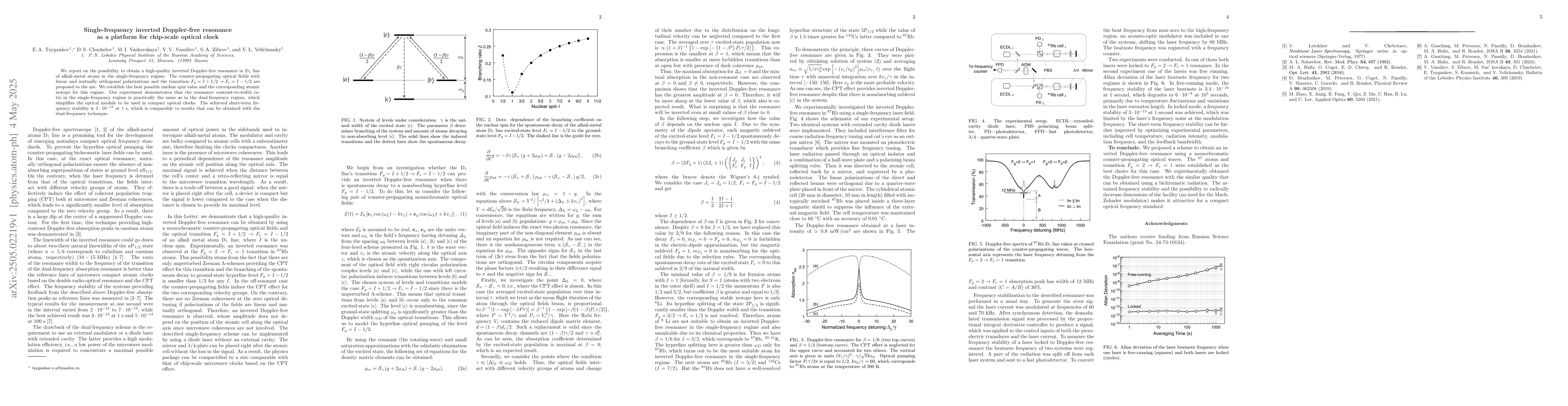 Thumbnail for Single-frequency inverted Doppler-free resonance as a platform for
  chip-scale optical clock