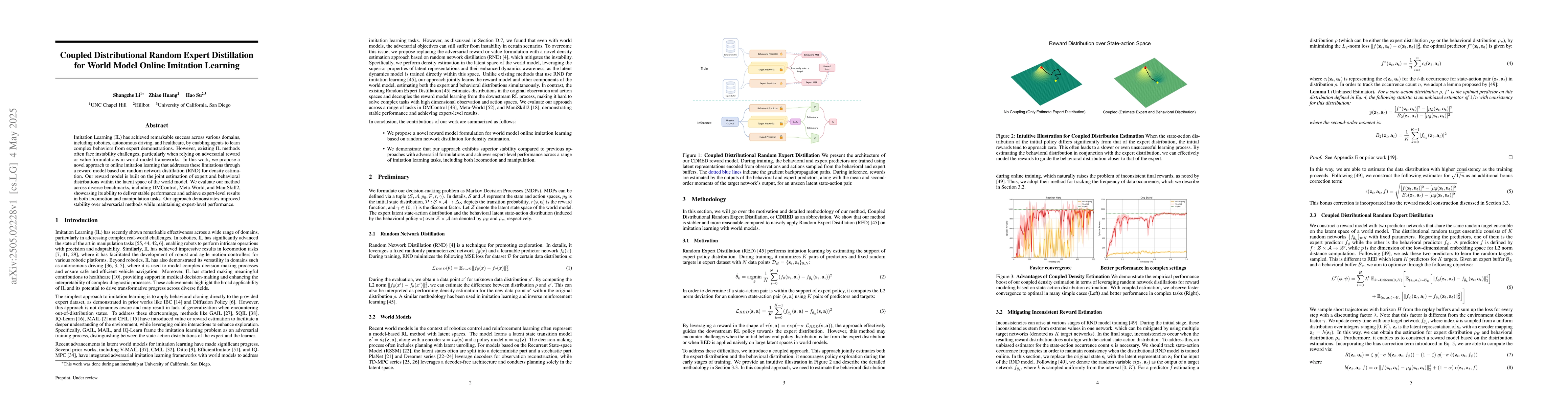 Thumbnail for Coupled Distributional Random Expert Distillation for World Model Online
  Imitation Learning