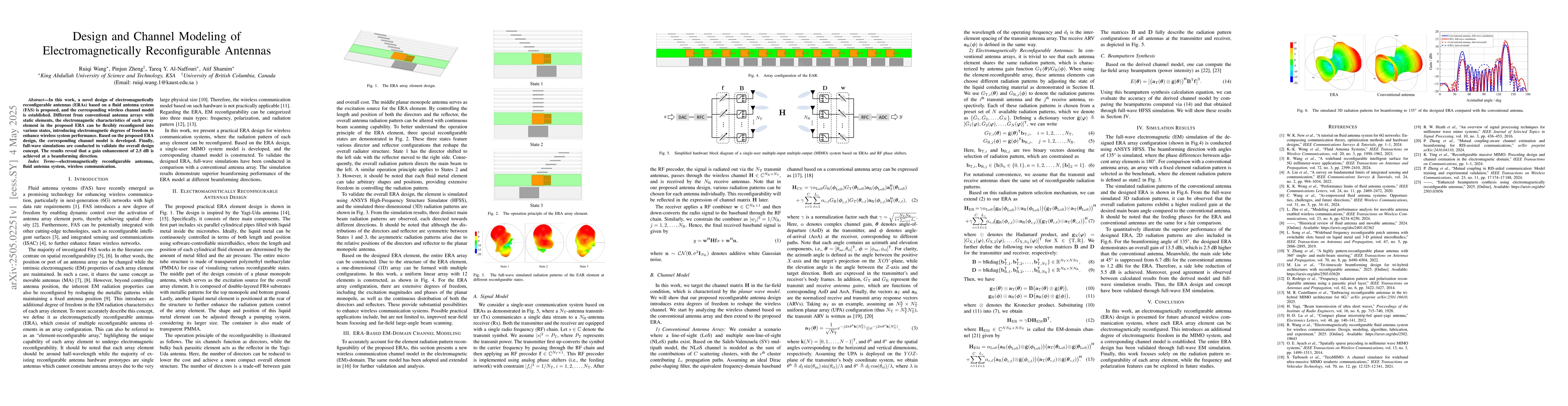 Thumbnail for Design and Channel Modeling of Electromagnetically Reconfigurable
  Antennas