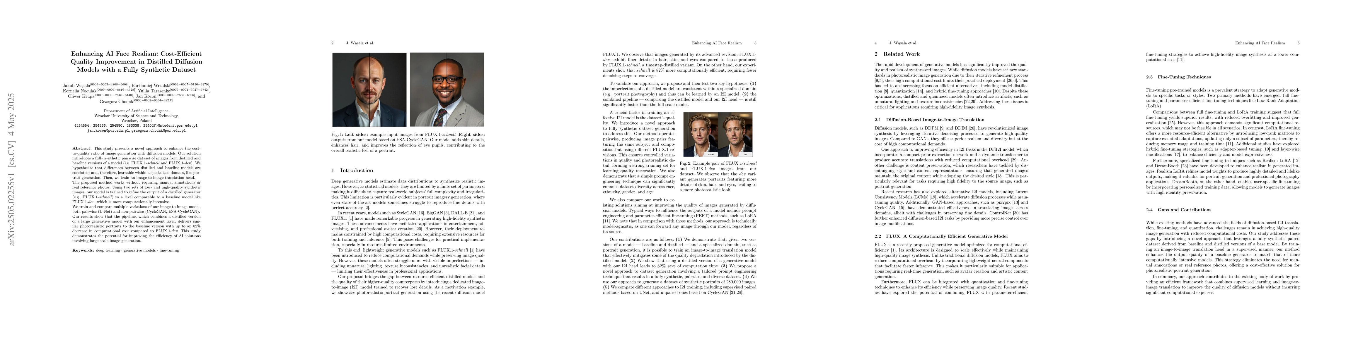 Thumbnail for Enhancing AI Face Realism: Cost-Efficient Quality Improvement in
  Distilled Diffusion Models with a Fully Synthetic Dataset