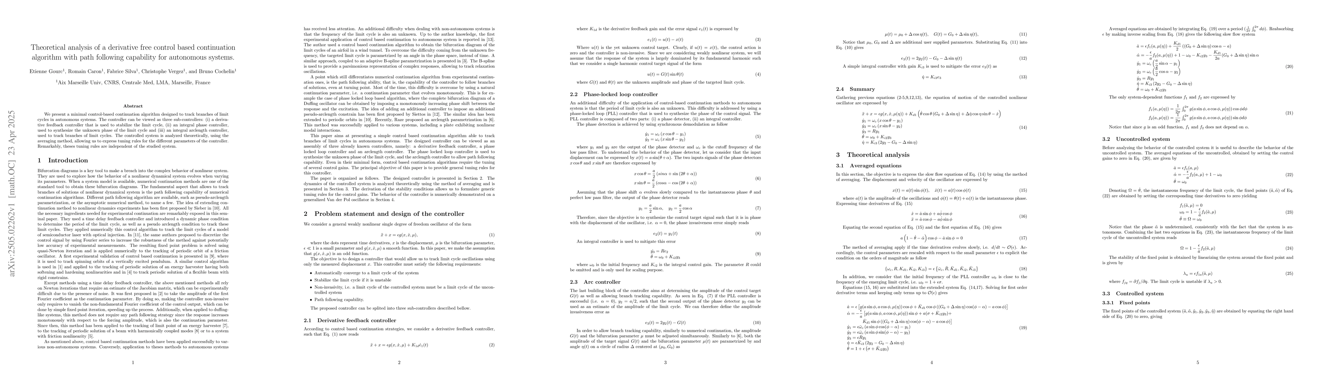 Thumbnail for Theoretical analysis of a derivative free control based continuation
  algorithm with path following capability for autonomous systems