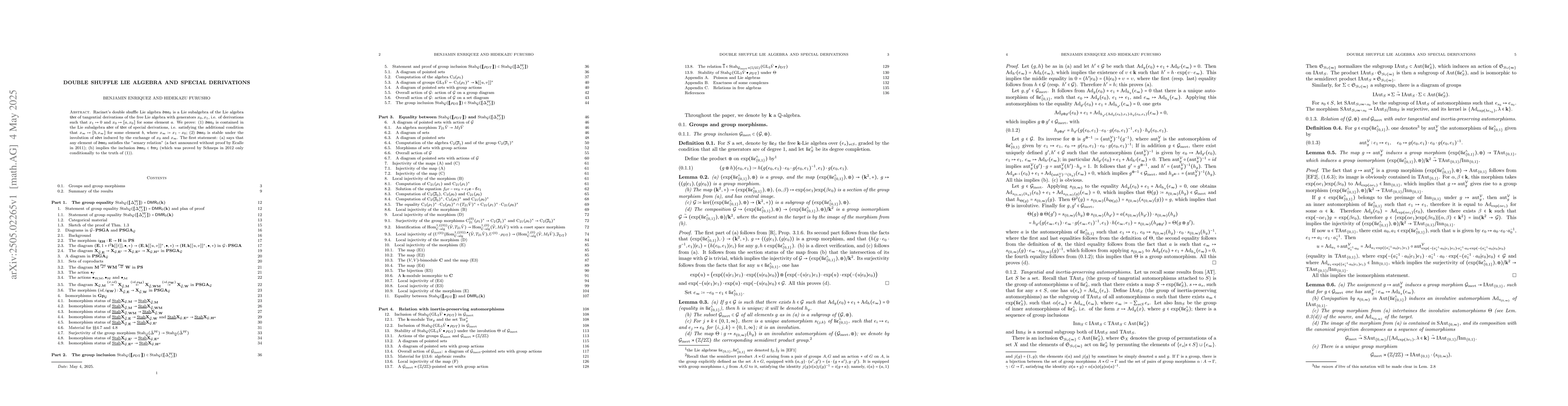 Thumbnail for Double shuffle Lie algebra and special derivations