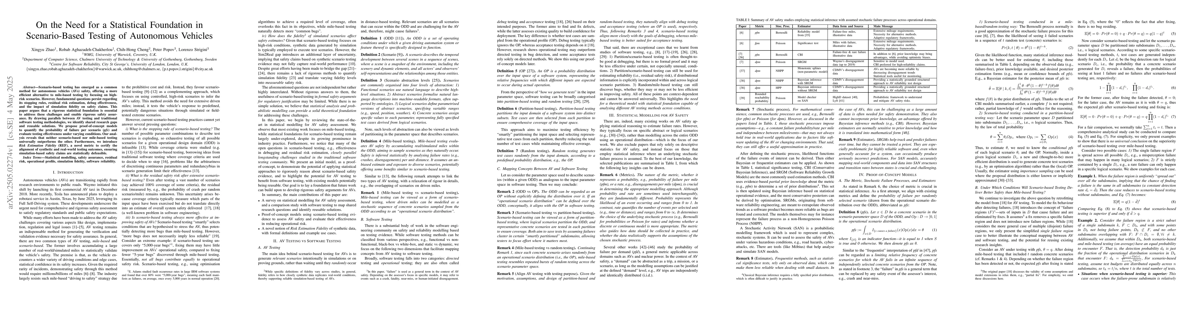 Thumbnail for On the Need for a Statistical Foundation in Scenario-Based Testing of
  Autonomous Vehicles