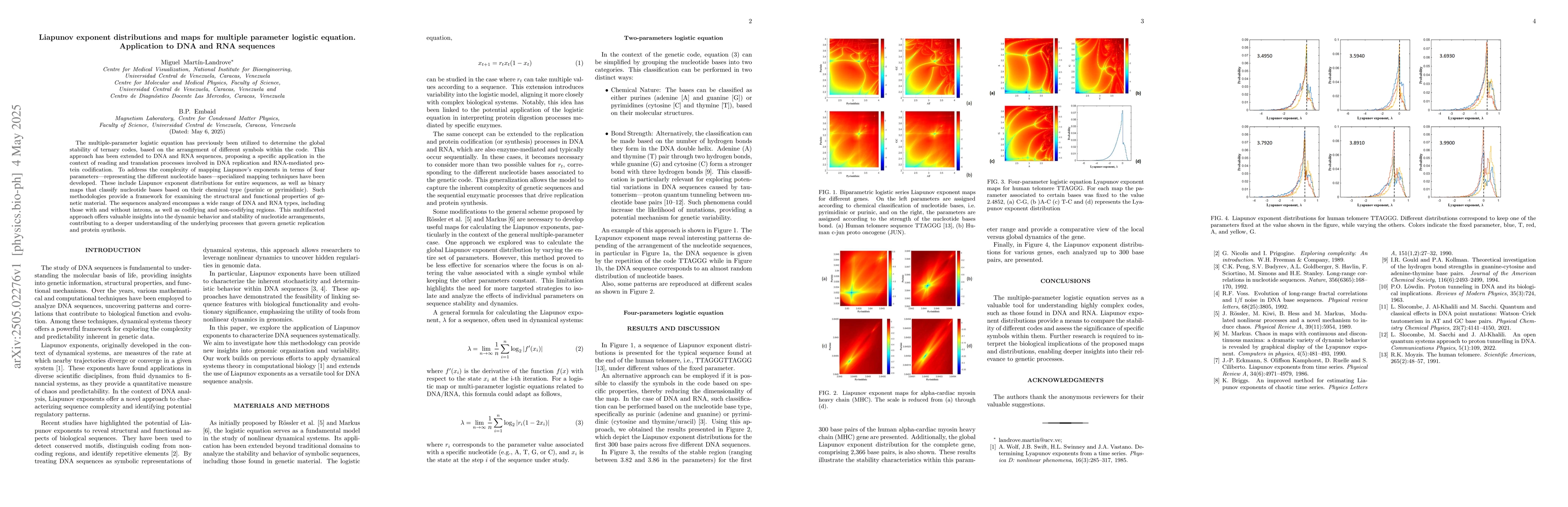 Thumbnail for Liapunov exponent distributions and maps for multiple parameter logistic
  equation. Application to DNA and RNA sequences
