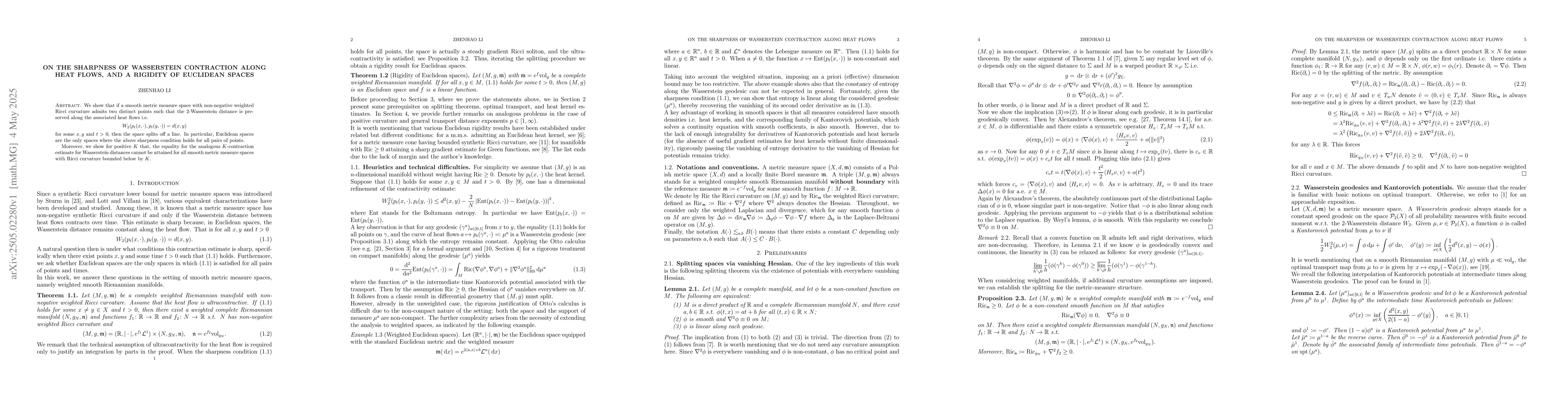 Thumbnail for On the sharpness of Wasserstein contraction along heat flows, and a
  rigidity of Euclidean spaces