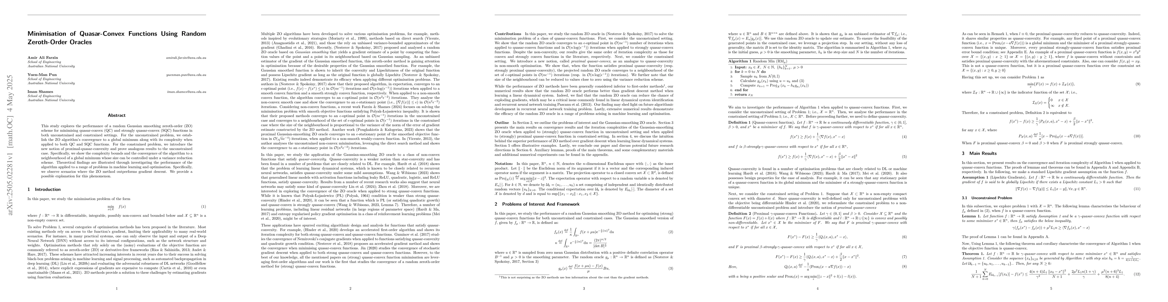 Thumbnail for Minimisation of Quasar-Convex Functions Using Random Zeroth-Order
  Oracles