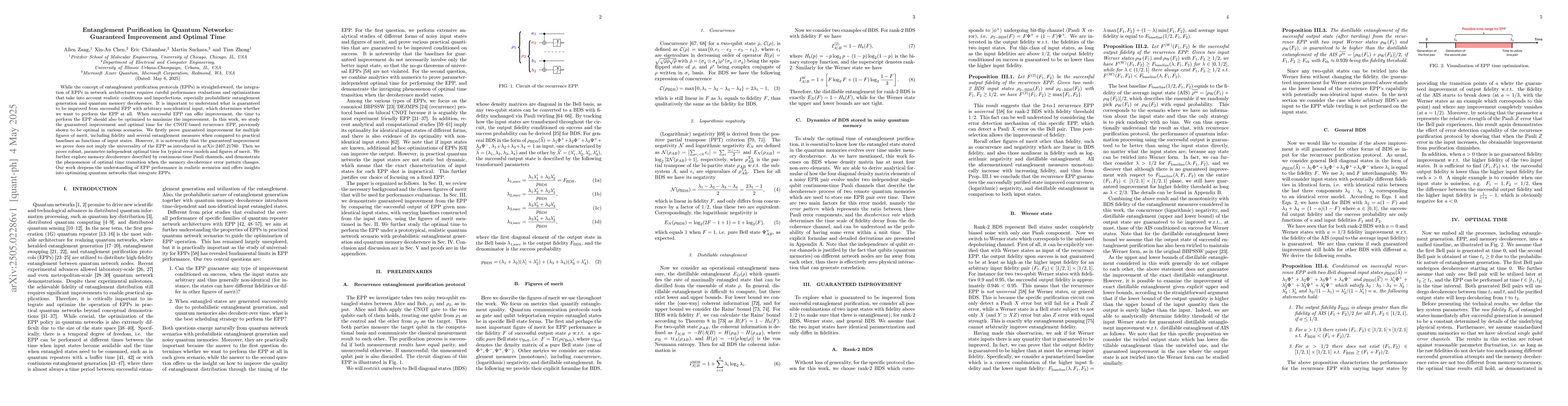 Thumbnail for Entanglement Purification in Quantum Networks: Guaranteed Improvement
  and Optimal Time