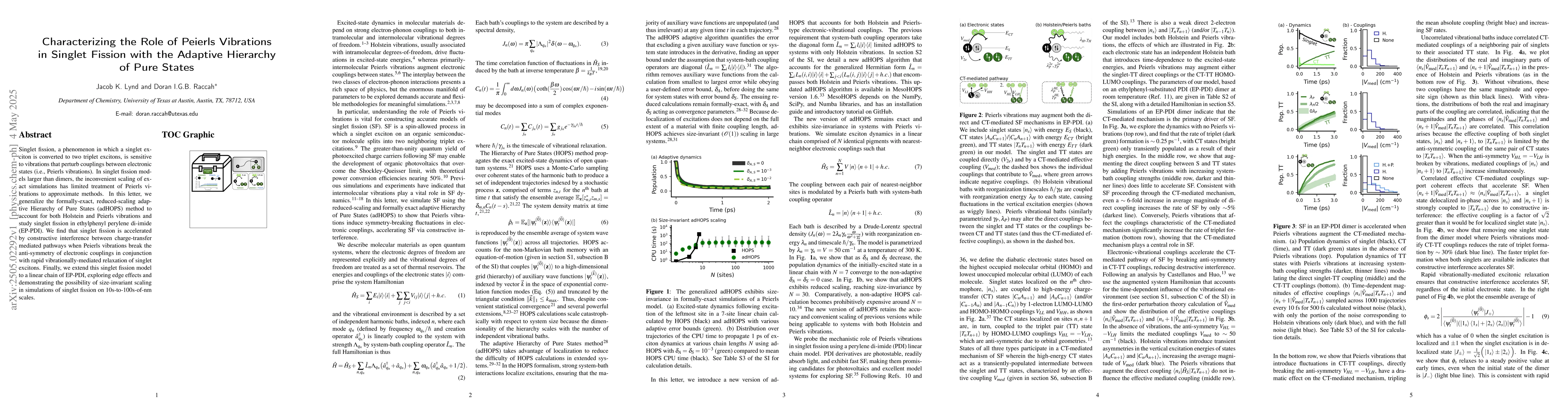 Thumbnail for Characterizing the Role of Peierls Vibrations in Singlet Fission with
  the Adaptive Hierarchy of Pure States