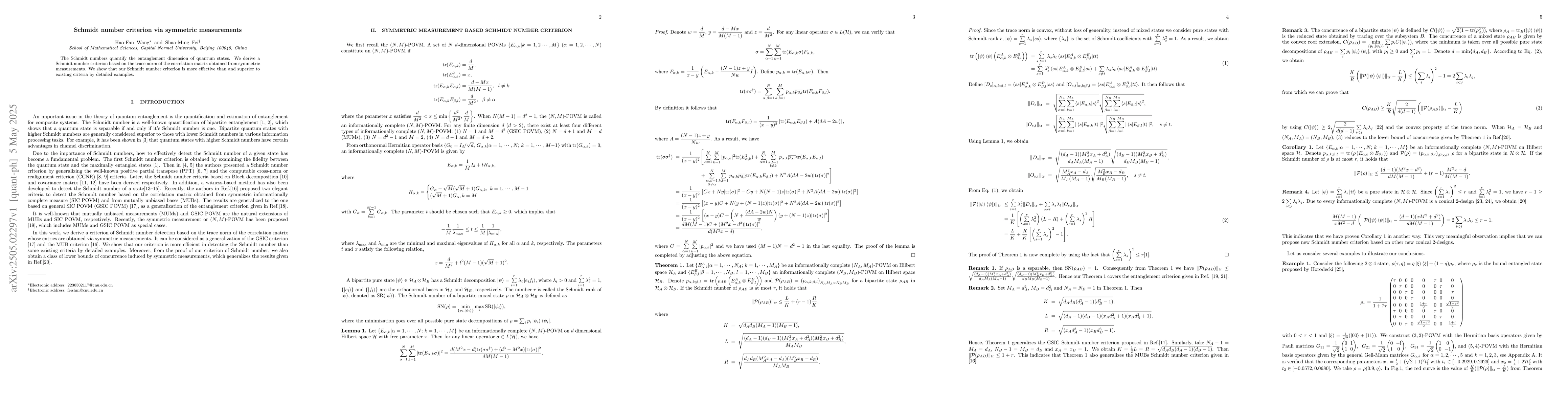 Thumbnail for Schmidt number criterion via symmetric measurements