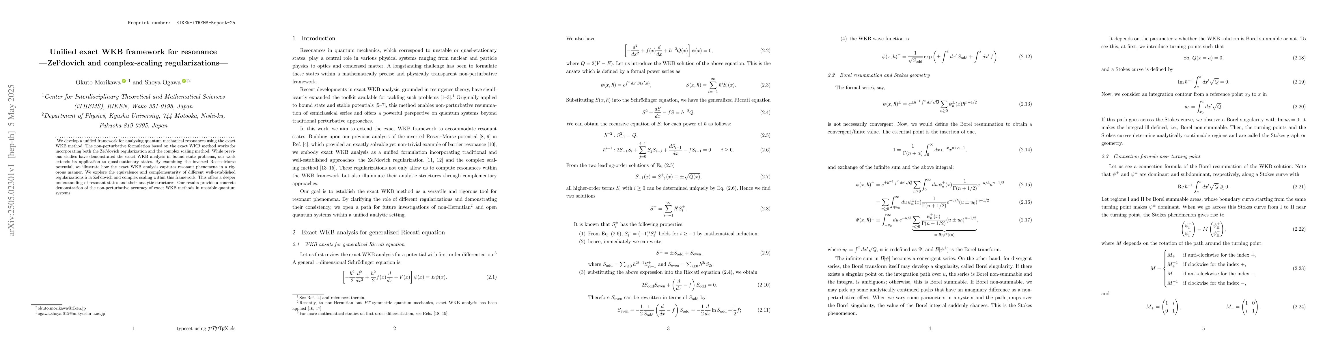 Thumbnail for Unified exact WKB framework for resonance -- Zel'dovich and
  complex-scaling regularizations