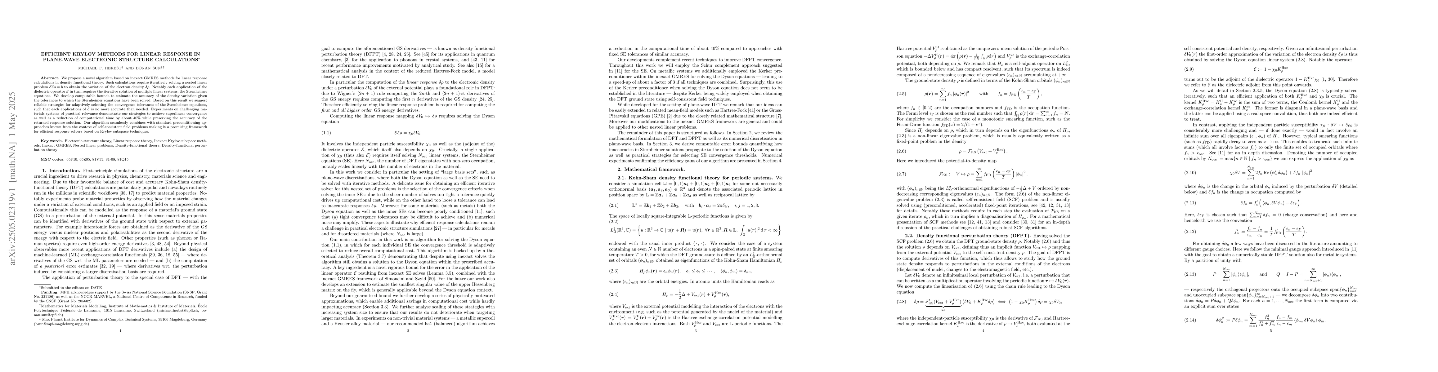Thumbnail for Efficient Krylov methods for linear response in plane-wave electronic
  structure calculations