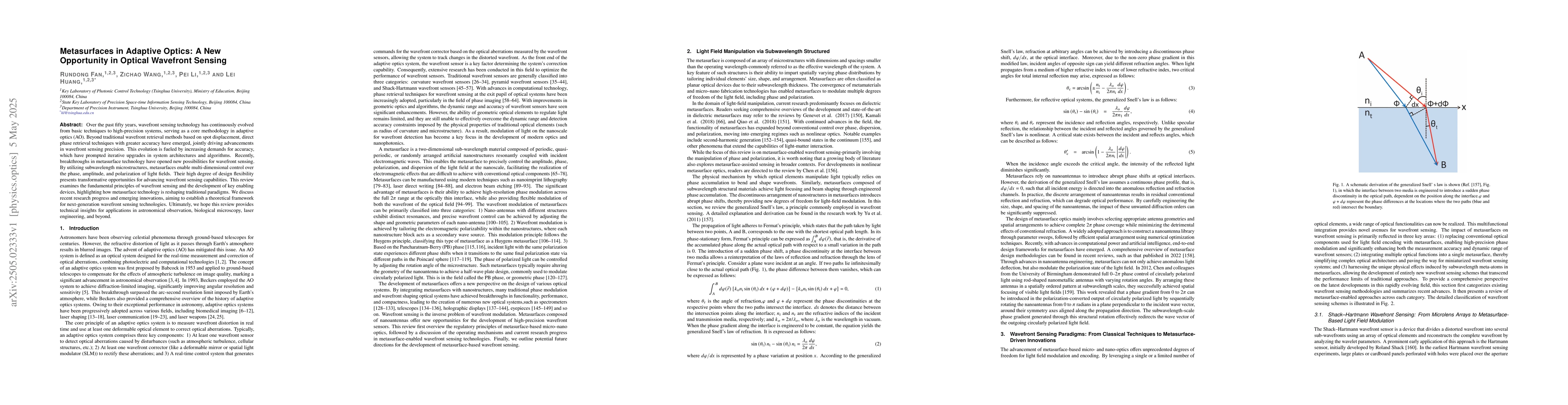 Thumbnail for Metasurfaces in Adaptive Optics: A New Opportunity in Optical Wavefront
  Sensing