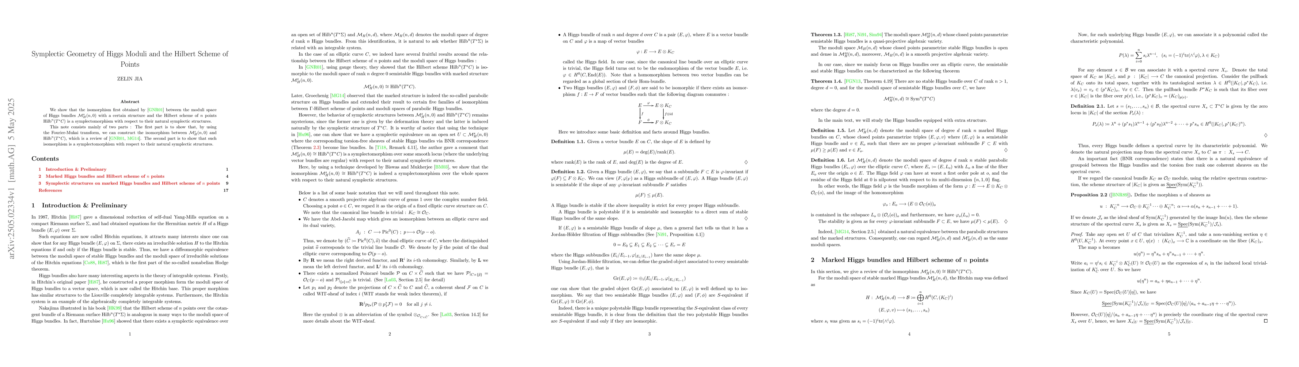 Thumbnail for Symplectic Geometry of Higgs Moduli and the Hilbert Scheme of Points