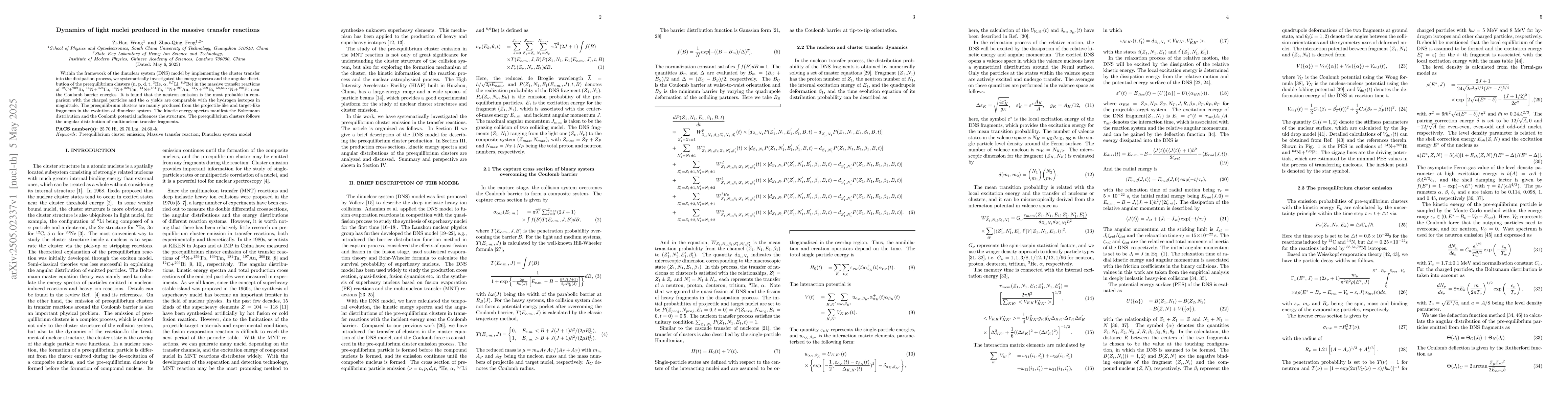 Thumbnail for Dynamics of light nuclei produced in the massive transfer reactions
