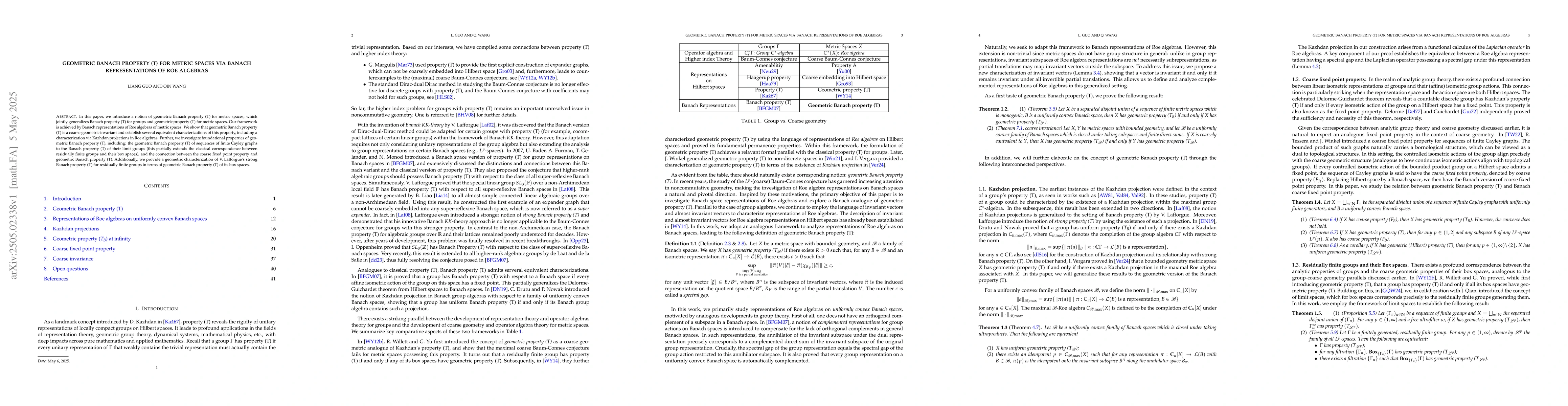 Thumbnail for Geometric Banach property (T) for metric spaces via Banach
  representations of Roe algebras