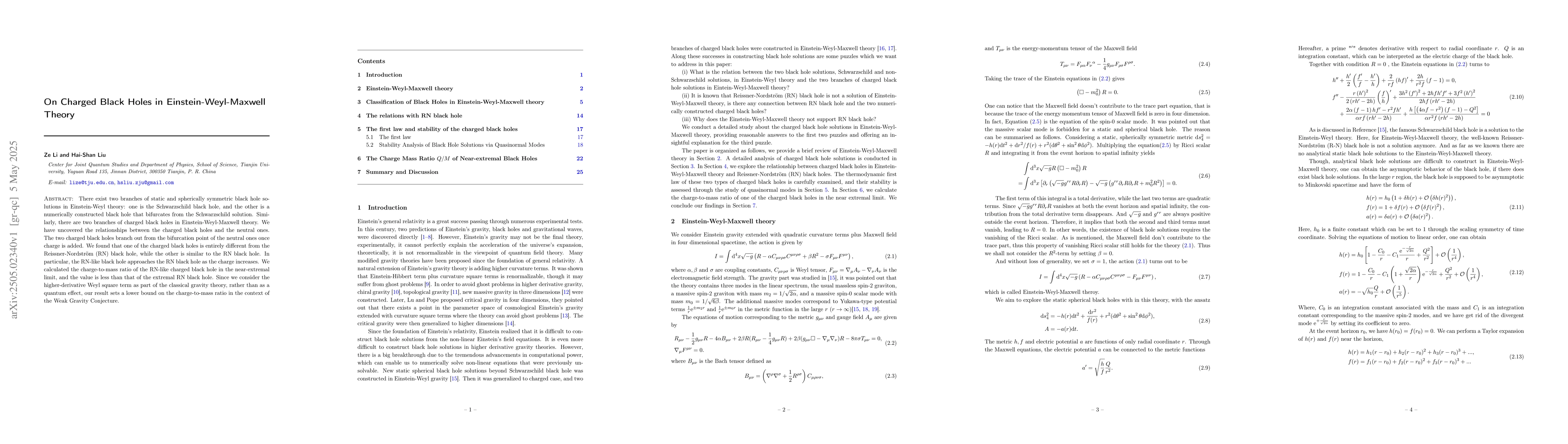 Thumbnail for On Charged Black Holes in Einstein-Weyl-Maxwell Theory